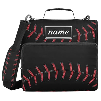 Kcldeci Personalized Zipper Binder 3 Ring，Baseball Pattern Black Custom Zipper Binder Organizer 1.5inch for School and Office Expanding File Folder - color: E17