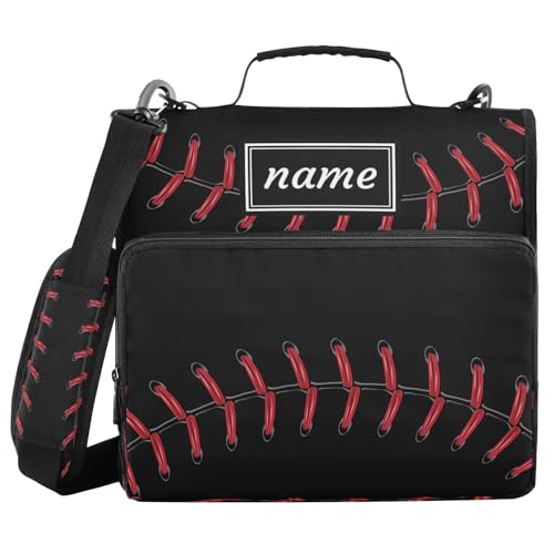 Kcldeci Personalized Zipper Binder 3 Ring，Baseball Pattern Black Custom Zipper Binder Organizer 1.5inch for School and Office Expanding File Folder - color: E17