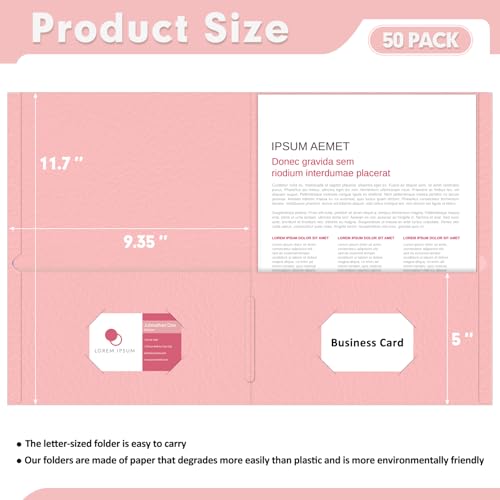 Two Pocket Folders, PANDRI 50 Pack 2 Pocket Folders, Letter Size Paper File Folder for School Office Home Business, Pink - color: Pink