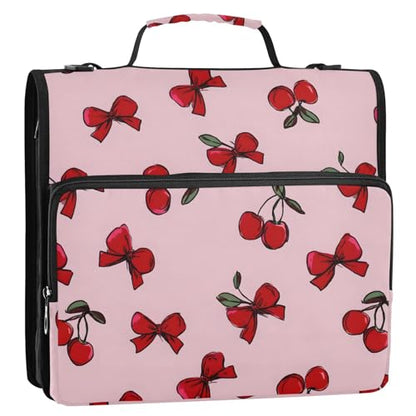 3 Ring Zipper Binder Red Bow Cherry Binders Bag with Shoulder Strap 500 Sheets Paper Organizer Trapper Keeper Documents Storage File Folder for School Office - color: A424