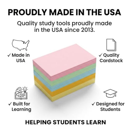 Blank Flash Cards 1,100 Multicolor Unruled Unpunched 3.5x2 – USA Made | For active recall, vocabulary, homeschooling, color-coded organization, language learning, and exam prep.
