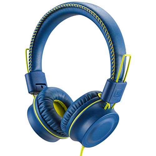 POWMEE M2 Kids Headphones Wired Headphone for Kids,Foldable Adjustable Stereo Tangle-Free,3.5MM Jack Wire Cord On-Ear Headphone for Children/Teens/Girls/School/Kindle/Airplane/Plane/ (Blue) - color: Blue
