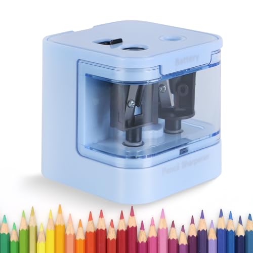 Eagle Electric Pencil Sharpener, Dual Holes, Battery Powered for School/Office/Art, 5s Fast Sharpening, Portable w/Large Shaving Tray & Replaceable Blades, for 6-12 mm Pencils(Blue) - color: Blue