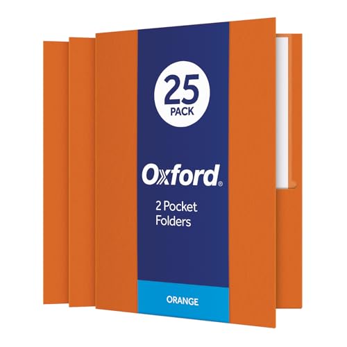 Oxford Twin-Pocket Folders, Textured Paper, Letter Size, Orange, Holds 100 Sheets, Box of 25 (57510EE) - color: Orange, size: 25 Count (Pack of 1)
