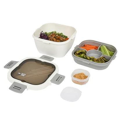 Restaurantware-Bento Tek 57.5 Ounce Bento Box, 1 Reusable Lunch Container - With Fork And Knife, Does Not Contain BPA, White And Gray Plastic Reusable Lunch Box, Microwavable, Dishwashable - size: 1 Count, style: 58 oz - White