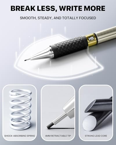 Metal Mechanical Pencil Set, 0.7mm Medium Point, 3-Pack with Storage Case | 360 Leads, 3 Erasers+9 Refills, Non-Slip Grips, For School Writing, Sketching, Art Drawing & Professional Drafting - size: 3 Count (Pack of 1)
