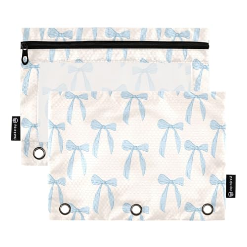 Pencil Pouch for 3 Ring Binder Coquette Bows Cute Blue 2 Pack Clear Window Pencil Bags with Zipper Pencil Case - color: Multicolored 1