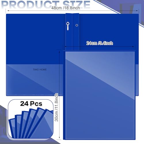Henoyso 24 Pcs Dark Blue Plastic Folders with Clear Front Pocket and 3 Prong Take Home Plastic 2 Pocket Folder Back to School for Students Parent Teacher Communication for School Office - color: Dark Blue