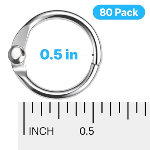 OWLKELA 80 Pcs Binder Rings 0.5 Inch, Loose Leaf Metal Book Rings, Flash Card Rings, Index Card Rings, Clip Rings, Nickel Plated Steel, Key Rings, Silver - color: Silver, size: 0.5 inch 80 Pcs