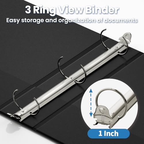 SUNEE 1 Inch Binders 3 Ring 4 Pack, PVC-Free Clear View 1" Binders (Fits 8.5x11 Inches) for School, Office & Home Use, Black - color: Black, size: 1 Inch, style: 4 Pack