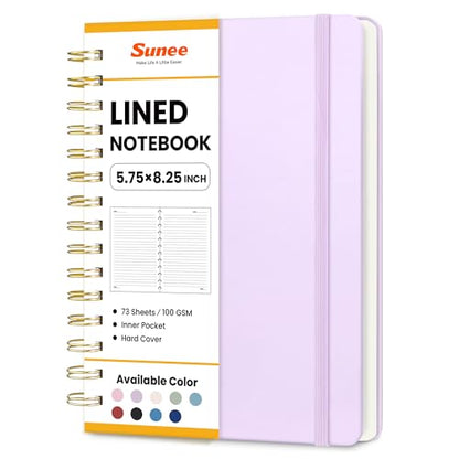 SUNEE Lined Spiral Journal Notebook for Women, 146 Pages College Ruled Hardcover Journaling Notebook for Work, Note Taking and Office School Supplies, A5 - Purple - color: Purple