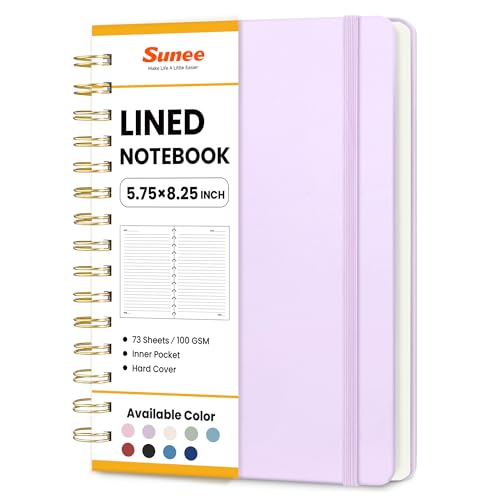 SUNEE Lined Spiral Journal Notebook for Women, 146 Pages College Ruled Hardcover Journaling Notebook for Work, Note Taking and Office School Supplies, A5 - Purple - color: Purple