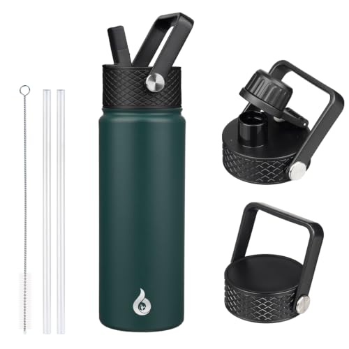 BJPKPK 22oz Insulated Water Bottle with Straw Lid, Stainless Steel Bottle | 3 Lids Included, Keep Cold & Hot, BPA-Free Leakproof Vacuum Bottle, Metal Water Bottle for office, Gym, Travel & Outdoor - color: Army Green, size: 22 Ounces