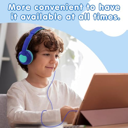ZIHNIC Wired Kids Headphones, Safe 85dB Volume Limit for Boys & Girls, Comfortable Earpads, Foldable Design for School, Tablets, and Travel-Blue - color: R2-BLUE