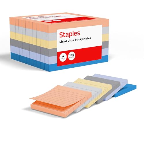 Staples Ultra Sticky Notes, 4" x 4", Lined, Stardust Colors, 600 Sheets – Large Strong‑Hold Notes for Planning & Projects - style: Stardust