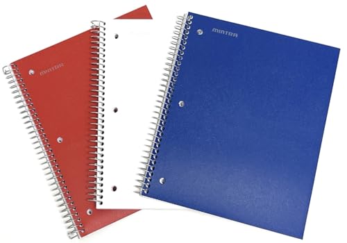 Mintra Office Durable Spiral Notebooks, 3 Subject (Red, White, Blue, Wide Ruled 3pk) - color: Red, White, Blue, size: Wide Ruled 3pk