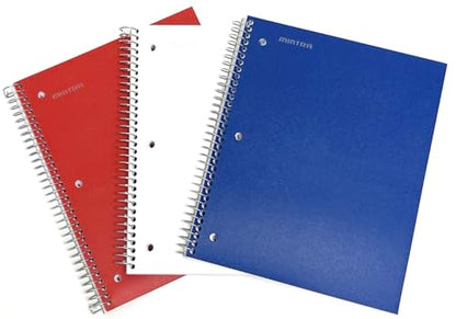 Mintra Office Durable Spiral Notebooks, 3 Subject (Red, White, Blue, Wide Ruled 3pk) - color: Red, White, Blue, size: Wide Ruled 3pk