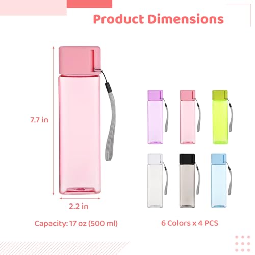 OMISTAR 24 PCS Water Bottles Bulk, 17 oz Colorful Plastic Water Bottles, Reusable Leak Proof Portable Water Bottle With Handle Strap for School Classroom Travel Camping Cycling Fitness (24PCS) - color: 24PCS