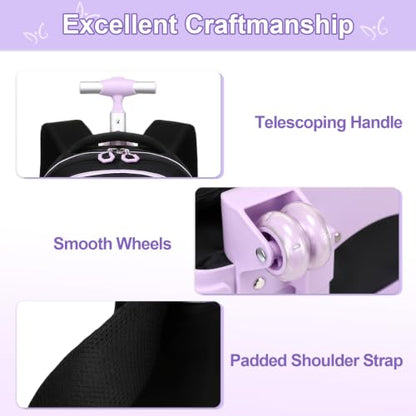 DIGOBAY Rolling Backpack for Girls, Girls Roller Backpack with Lunch Bag and Pencil Case, School Bookbag with Wheels for Elementary Middle High School Travel, Black Purple - color: Black and Purse