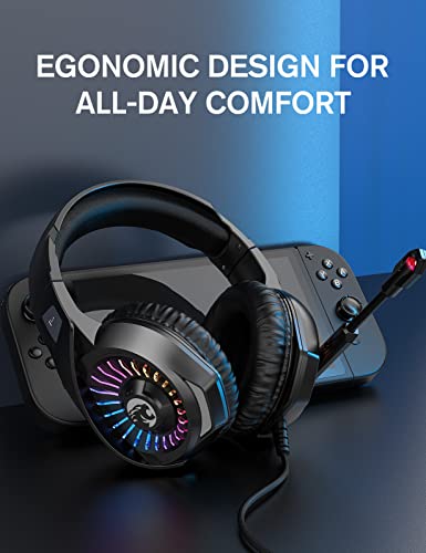 ZIUMIER Gaming Headset with Microphone, Compatible with PS4 PS5 Xbox One PC Laptop, Over-Ear Headphones with LED RGB Light, Noise Canceling Mic, 7.1 Stereo Surround Sound - color: Black