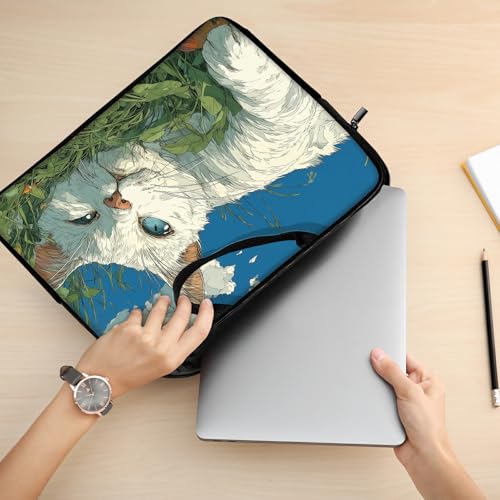 13 13.3 14 inch Laptop Sleeve with Handle, Cute Sleeping Cat Water‑Resistant Laptop Carrying Case for MacBook Air 13-inch/MacBook Pro 13/14 inch/Dell/HP/Lenovo - color: Cute Sleeping Cat, size: 13-14 inch Devices