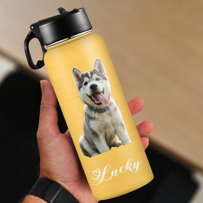 D-Story Personalized Water Bottle with Pets on it, Custom 18 oz Leak-Proof Stainless Steel Insulated Flask with Straw Lid, Funny Picture Gifts for Dog Dad Mom Pet Lovers - color: Pet Picture