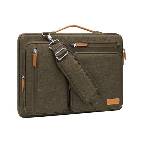 MOSISO 360 Protective Laptop Shoulder Bag,15-15.6 inch Computer Bags Compatible with MacBook Pro 16 inch, HP, Dell, Lenovo, Asus Notebook,Side Open Messenger Bag with 4 Zipper Pockets, Carob Brown - color: Carob Brown, size: 16 inch