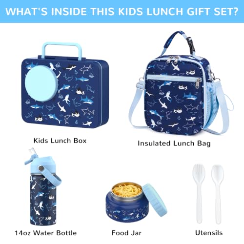 Bento Lunch Box for Kids Adult, Leakproof 3-4 Compartment Bento Box Set with Insulated Food Jar,Water Bottle, Lunch Bag, School Lunch Container for Toddler Teen Girls Boys Ages 3+(Shark) - color: Shark