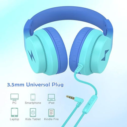 Candy Bila Kids Headphones, Wired Headphones for Kids Over Ear with Microphone, 85/94dB Volume Headphones for Girls Boys, Foldable Headphones for Learning & Entertainment - color: Gradient Blue, Gradient Purple