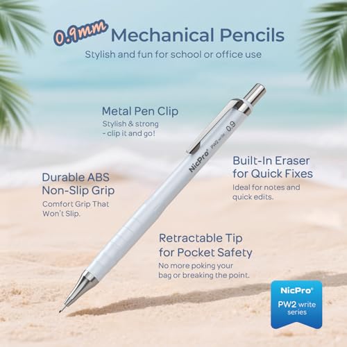 Nicpro Cute Mechanical Pencil Set, 4PCS 0.9mm Pastel Drafting Pencils with 4 Tube HB Lead Refills, 4B Erasers, Rotary Retractable Eraser and Eraser Refill for Writing Sketching Back to School Supplies - style: 0.9mm