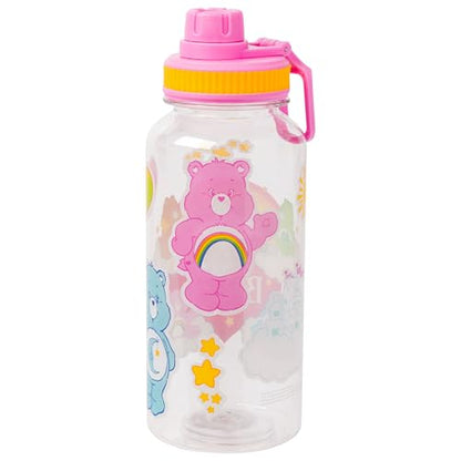 Silver Buffalo Care Bears Twist Spout, Plastic Water Bottle, 32oz | Includes Sticker Set, You Stick Yourself, 0.95 Liters - color: Care Bears Rainbow Heart