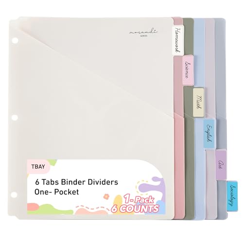 6-Tab Dividers for 3 Ring Binder, Binder Dividers Index with One Pockets, Letter Size 8.5 x 11'', Morandi Colors (1) - color: Morandi Colors, size: 1-Pack