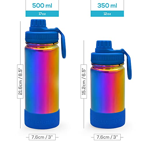 CHILLOUT LIFE 12oz Kids Insulated Stainless Steel Water Bottle with Leak Proof Spout Lid & 144 Stickers - color: Magic Rainbow, style: 12 oz