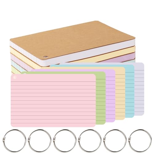 zmybcpack 6 Pack 360 Pcs Lined Index Cards 5 x 8 Inches, Assorted Colored Flash Cards with Ring, Lined Note Cards Study Flashcards for School, Office, College