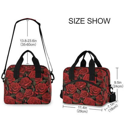 ALAZA Red Rose Black Background Insulated Lunch Bag Women Men Portable Reusable Cooler Lunch Tote Bag for Work Office Picnic College - color: Multi 16
