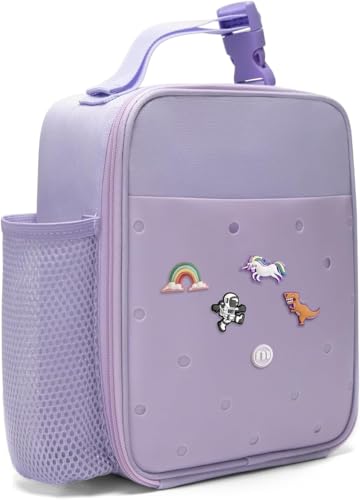 MEXS Kids Lunch Bag, DIY＆Insulated Lunch Box for Boys Girls, Toddler Lunch Cooler Bag for School, Double Insulation Portable＆Reusable, Water/Oil-Proof Lining Easy Clean, for Ages 3+ (Unicorn/Dinosaur) - color: Light Purple