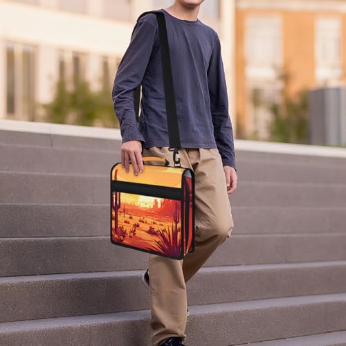 Desert Sunset Zipper Binder, 3 D-Ring Expanding File Folder with Handle & Adjustable Shoulder Strap, 400 Sheets Capacity Multi-Pocket Organizer for 13 Inch Laptop - color: Desert Sunset