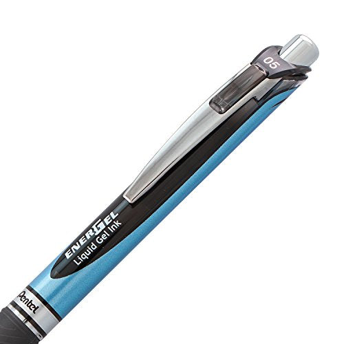 Pentel® EnerGel™ Deluxe RTX Retractable Liquid Gel Pens, Fine Point, 0.5 mm, 54% Recycled, Blue Barrel, Black Ink, Pack Of 12 Pens - color: Black, size: 12 Count (Pack of 1)