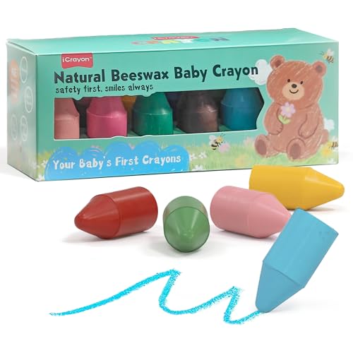 Soy & Beeswax Crayons for Toddlers, 12 Colors Non-Toxic Natural Crayons, Chunky Easy-Grip Design for Little Hands, Unbreakable Baby Art Supplies