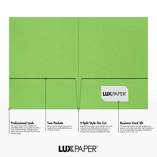 LUXPaper 9" x 12" Presentation Folders | Two Pocket | Limelight Green | 100lb. Cover | 10 Qty - color: Limelight