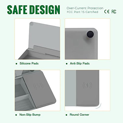 SELEAD Desktop Glass Whiteboard with Wireless Charger Station, Dry Erase White Board Computer Pad Keyboard Stand with Organizer for Home, School, Office Desk Accessories, Gray - color: Grey-wireless Charger