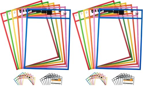 Mr. Pen- Dry Erase Pocket Sleeves, 10 x 14 Inch, 12 Pack, Colorful, Plastic,Reusable, Clear, Classroom Sleeves - color: Bright Colors, size: 12 Pack