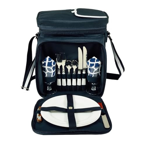 Picnic at Ascot Original Insulated Picnic Basket/Cooler Equipped with Service for 2- Designed, Assembled & Quality Approved in the USA - color: Trellis Blue