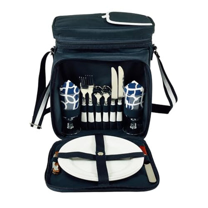 Picnic at Ascot Original Insulated Picnic Basket/Cooler Equipped with Service for 2- Designed, Assembled & Quality Approved in the USA - color: Trellis Blue