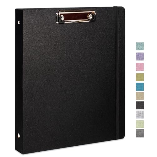 Three Ring Binder with Clipboard, Linen Cover Clipboard Binder 1 Inch for 8.5" x 11" Paper, 2 Interior Pockets Paper for Organization of School, Business and Home - color: A-black, size: 1PACK