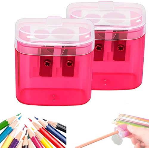 Dual Hole Pencil Sharpener, Handheld Pencil Pharpener for Kids with Lid,Mini Compact Colored Pencil Sharpeners with Shavings Collector, for Classroom, Back to School, Home & Office (Pink 2PCS) - color: Pink 2pcs