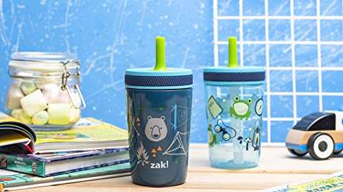Zak Designs Campout and Camping Kelso Tumbler Set, Leak-Proof Screw-On Lid with Straw, Bundle for Kids Includes Plastic and Stainless Steel Cups with Bonus Sipper, 3pc Set, Non-BPA - color: Campout and Camping, size: 3 Piece Set (Pack of 1)