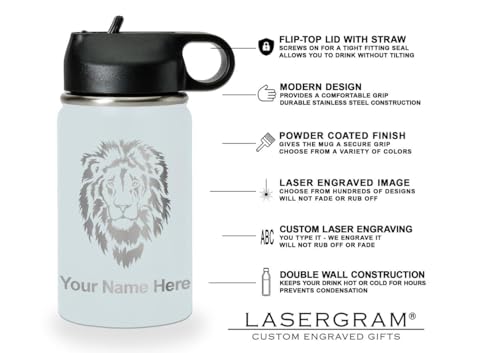 LaserGram Personalized Water Bottle, Grad Cap Class of 2023, 2024, 2025, 2026, 2027, Stainless Steel Double Wall Vacuum Insulated with Flip Top Straw, Custom Engraved Gift (12oz / 335ml Light Blue) - color: Light Blue, size: 12 Ounces