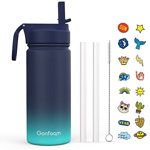 Gonfoam 16oz Kids Stainless Steel Insulated Water Bottle | DIY Stickers, BPA-free, Leak-proof, Sturdy, Keeps Cold 24h, Easy to Carry, Easy to Clean, Back to School, Gifts - color: Blue and Green, size: 16 Ounces