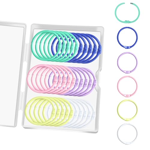 Bercoor 30 PCS Binder Rings 1 1/5 Inch Metal Book Rings for Index Cards Flashcards Rings, Small Loose Leaf Binder Rings Key Rings Notebook Paper Rings for School Office Home, 6 Colors